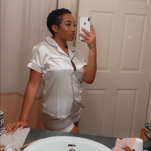 WHITE & BLACK SILK PAJAMAS